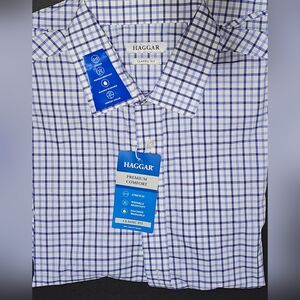 Haggar Men's Blue Checkered Shirt